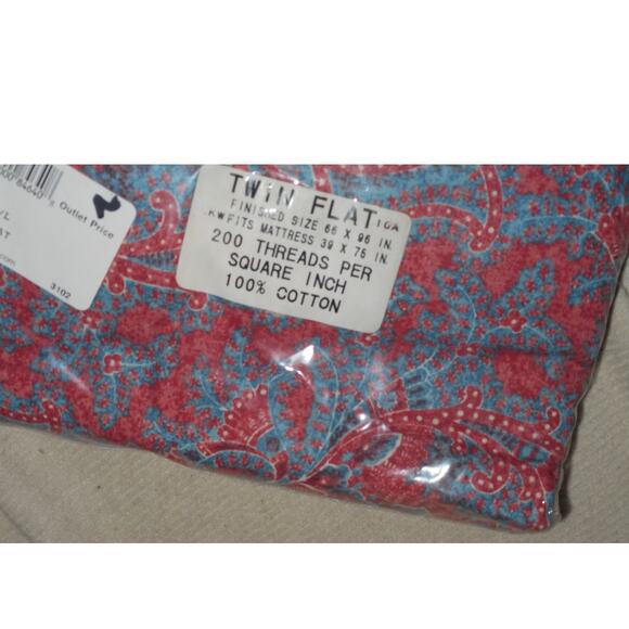 New Ralph Lauren Meredith Red Paisley Twin Flat Sheet 200 thread ct Irregular - Picture 3 of 5